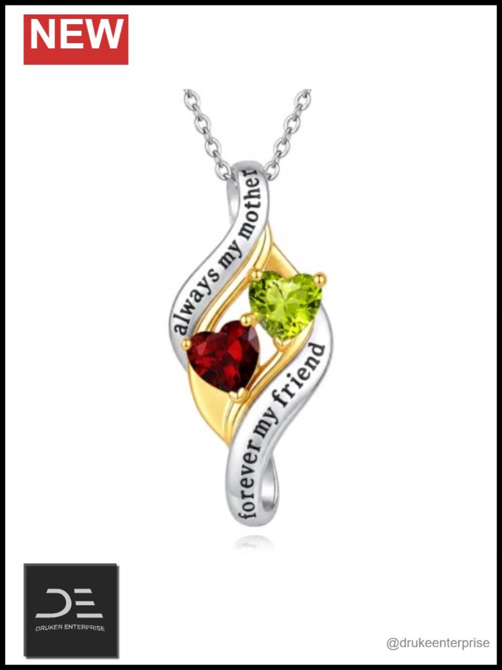 18K Gold Plated Mother Necklace Double Birthstone Pendant Adjustable Gift